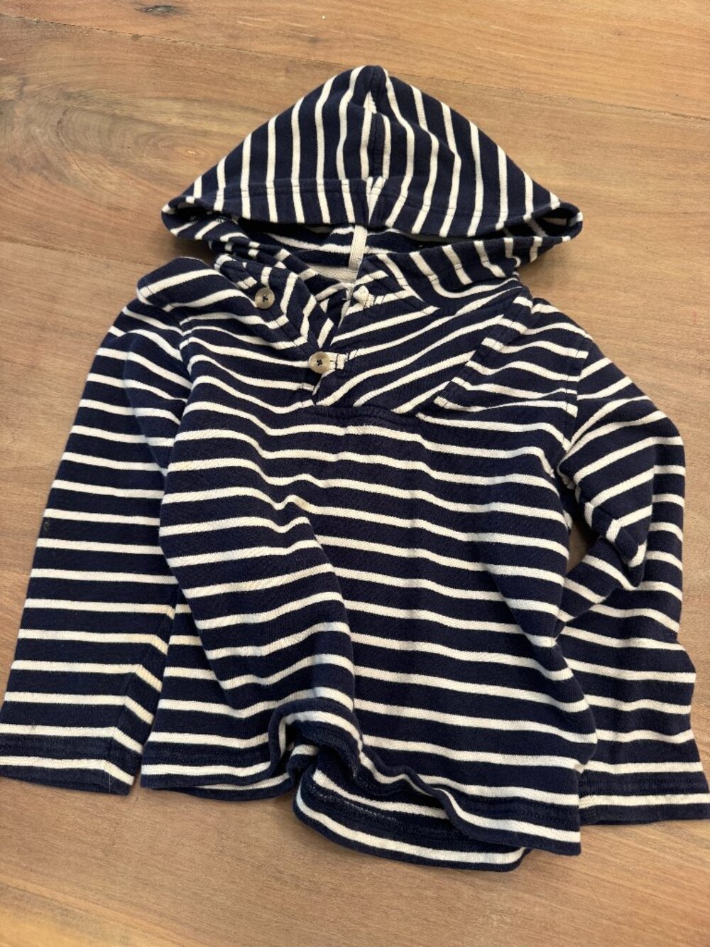 Hanna Andersson Navy & White Striped Hooded Henley Top 110cm / US 5